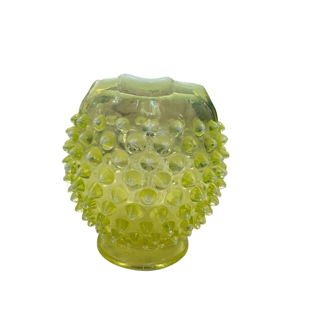 Rare Fenton Yellow Topaz Vaseline Opalescent Hobnail Pitcher Vase Uranium Glow - Picture 3 of 9